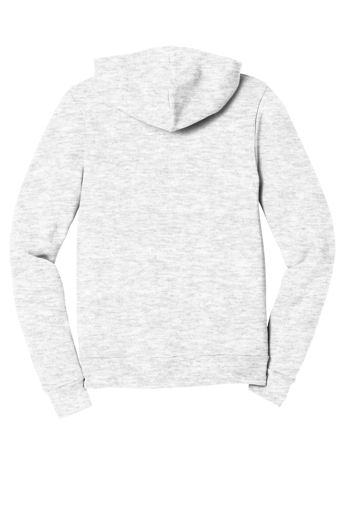 Rear View of Ash BELLA+CANVAS Unisex Sponge Fleece Full-Zip Hoodie. BC3739