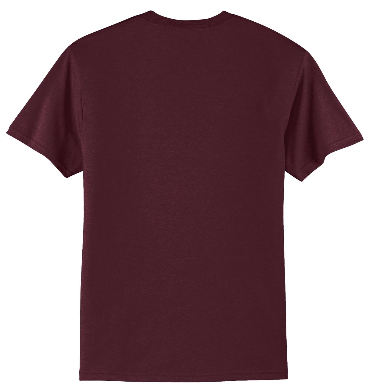 Rear View of Ath Maroon Port & Co Core Blend Tee. PC55