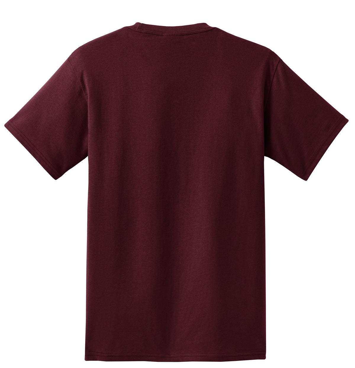 Rear View of Ath. Maroon Port & Co Essential Pocket Tee. PC61P
