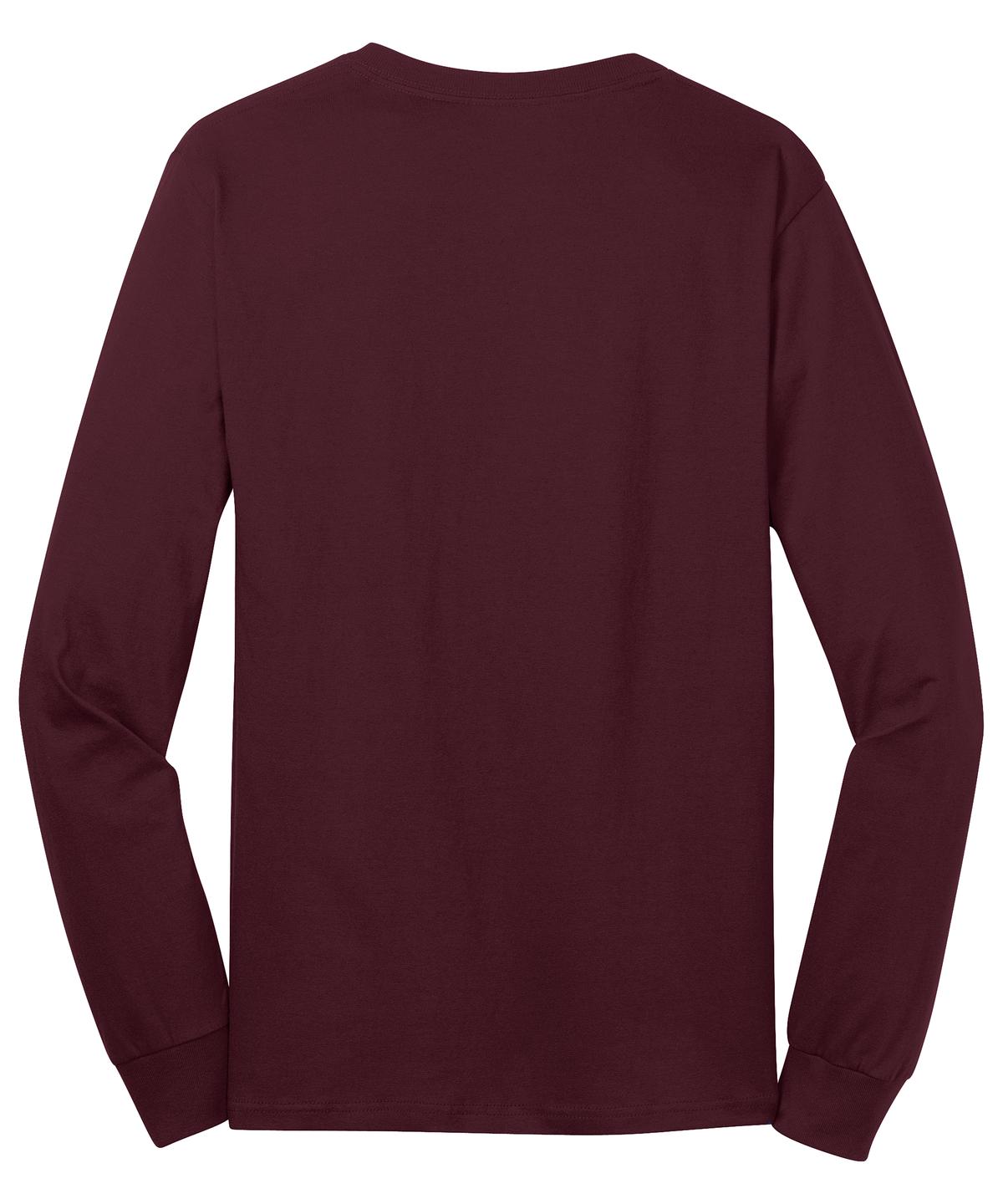 Rear View of Ath Maroon Port & Co Long Sleeve Core Cotton Tee. PC54LS