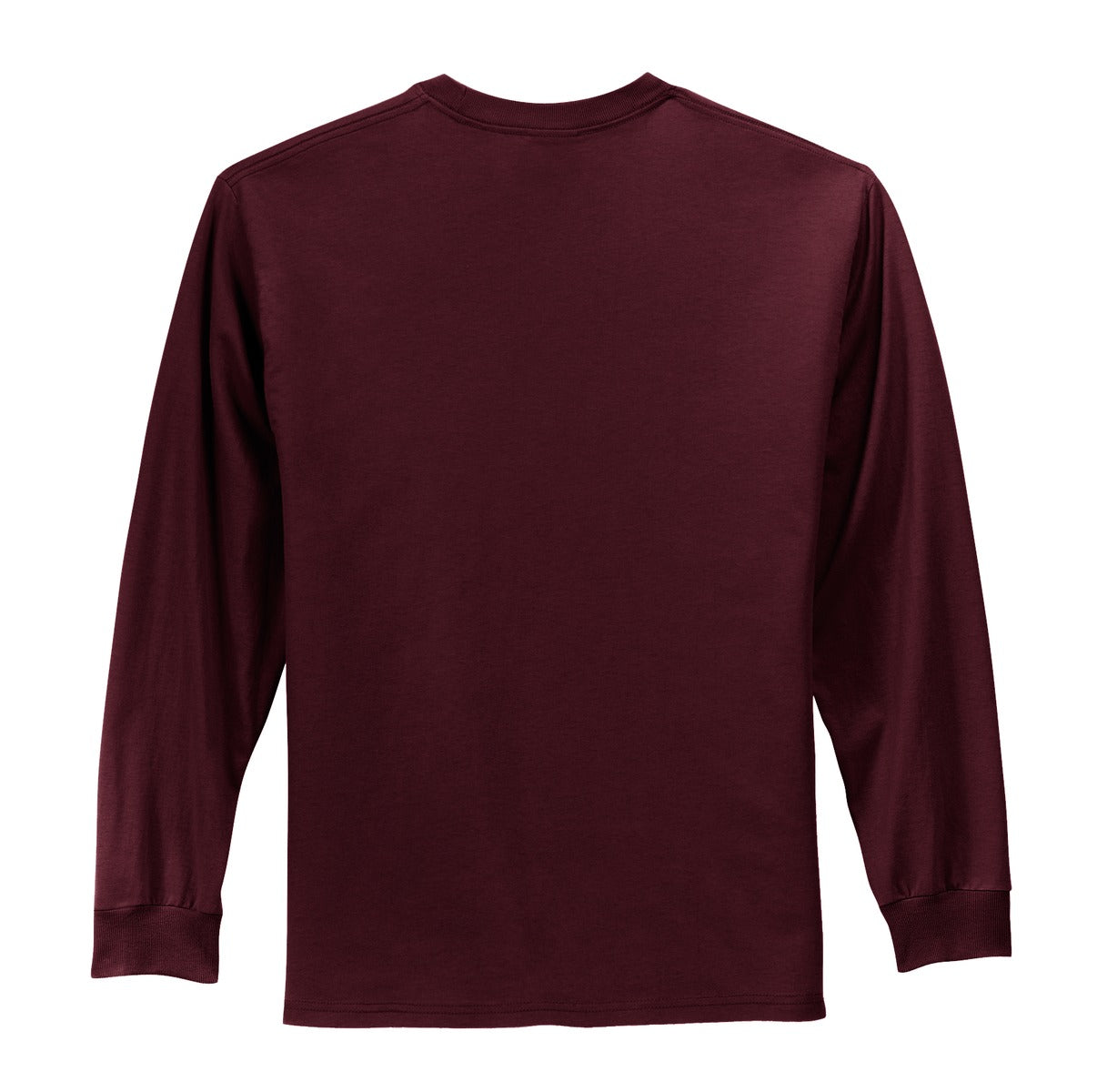 Rear View of Ath. Maroon Port & Co Long Sleeve Essential Tee. PC61LS
