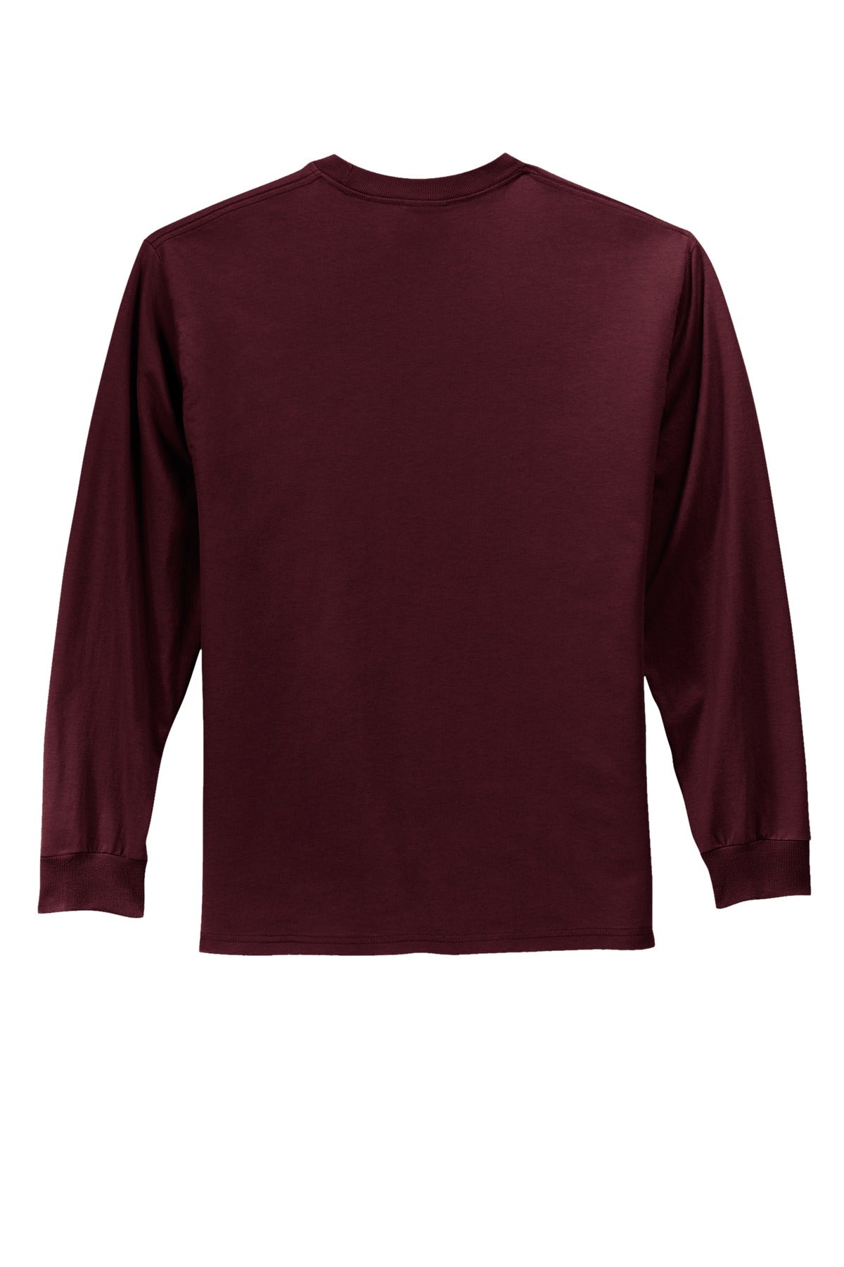 Rear View of Ath. Maroon Port & Co Long Sleeve Essential Tee. PC61LS