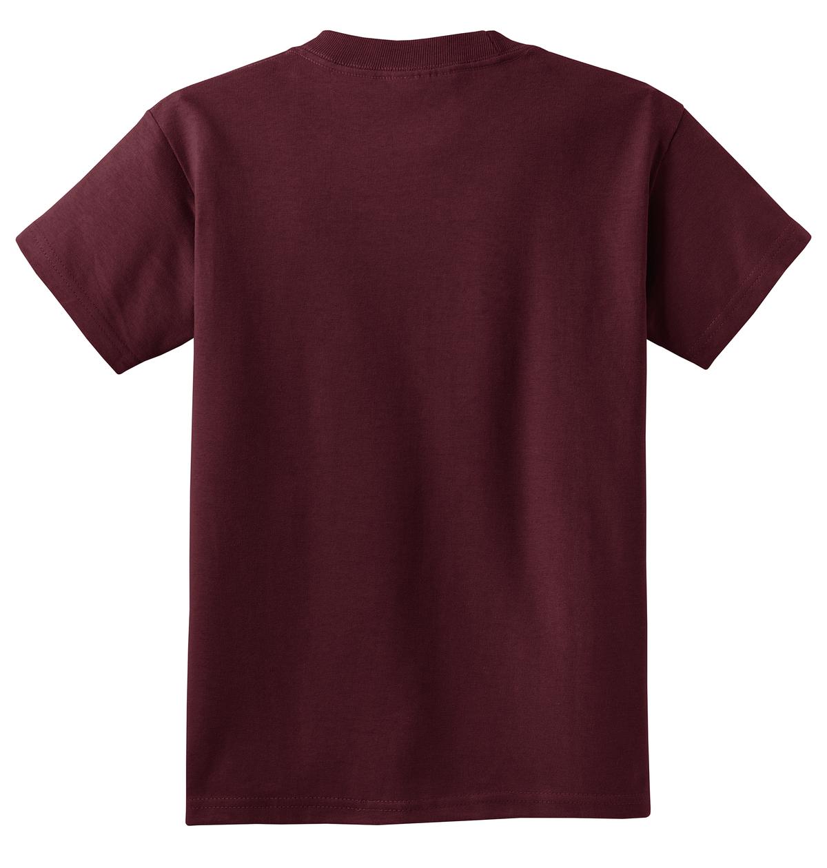 Rear View of Ath Maroon Port & Co Youth Core Cotton Tee. PC54Y