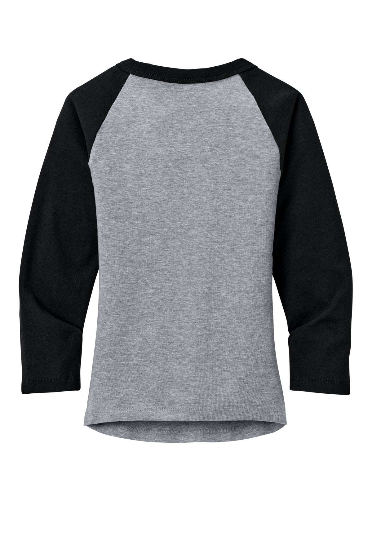 Rear View of AthHt/Blk BELLA+CANVAS Women's Micro Rib 3/4 Raglan Baby Tee BC1200