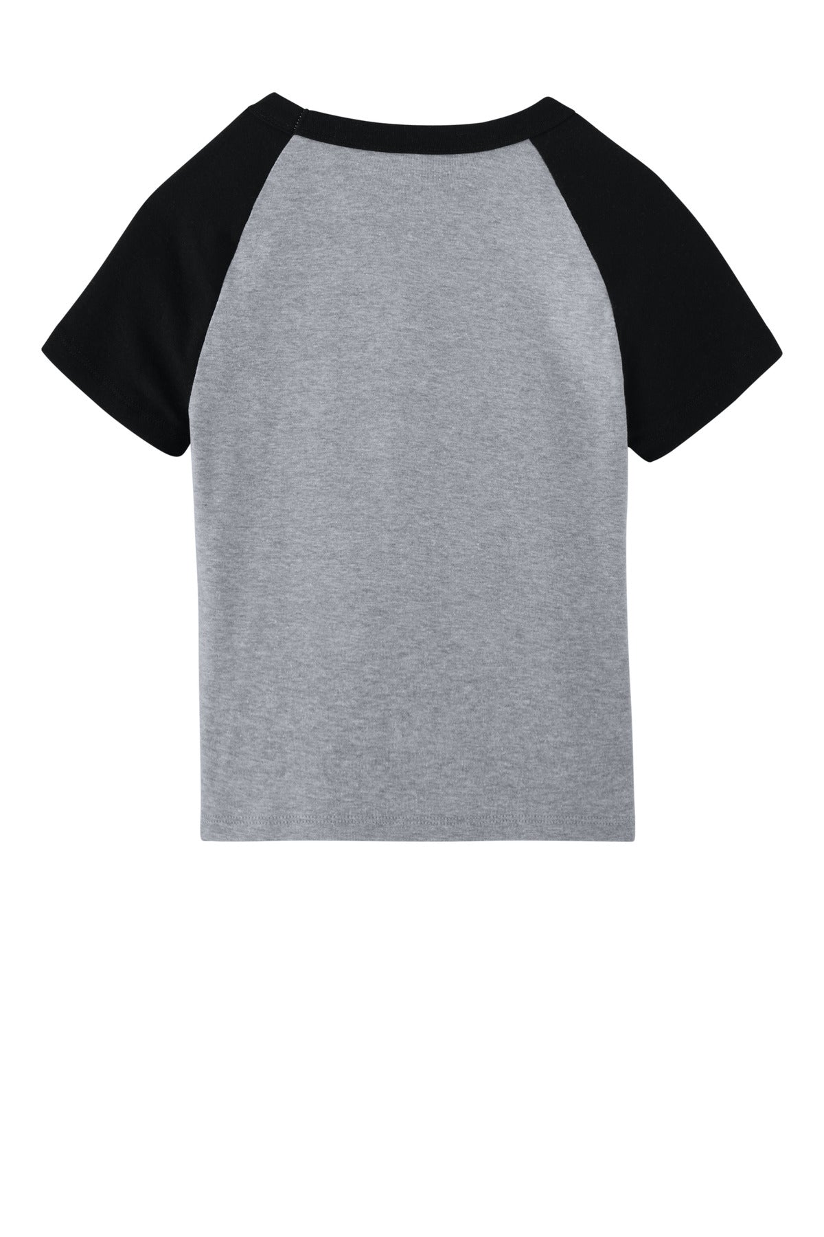 Rear View of AthHt/Blk BELLA+CANVAS Women's Micro Rib Raglan Baby Tee BC1201