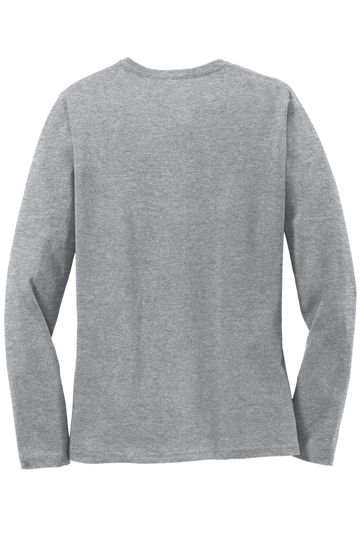 Rear View of Athl Heather Port & Co Women's Long Sleeve Core Cotton Tee. LPC54LS