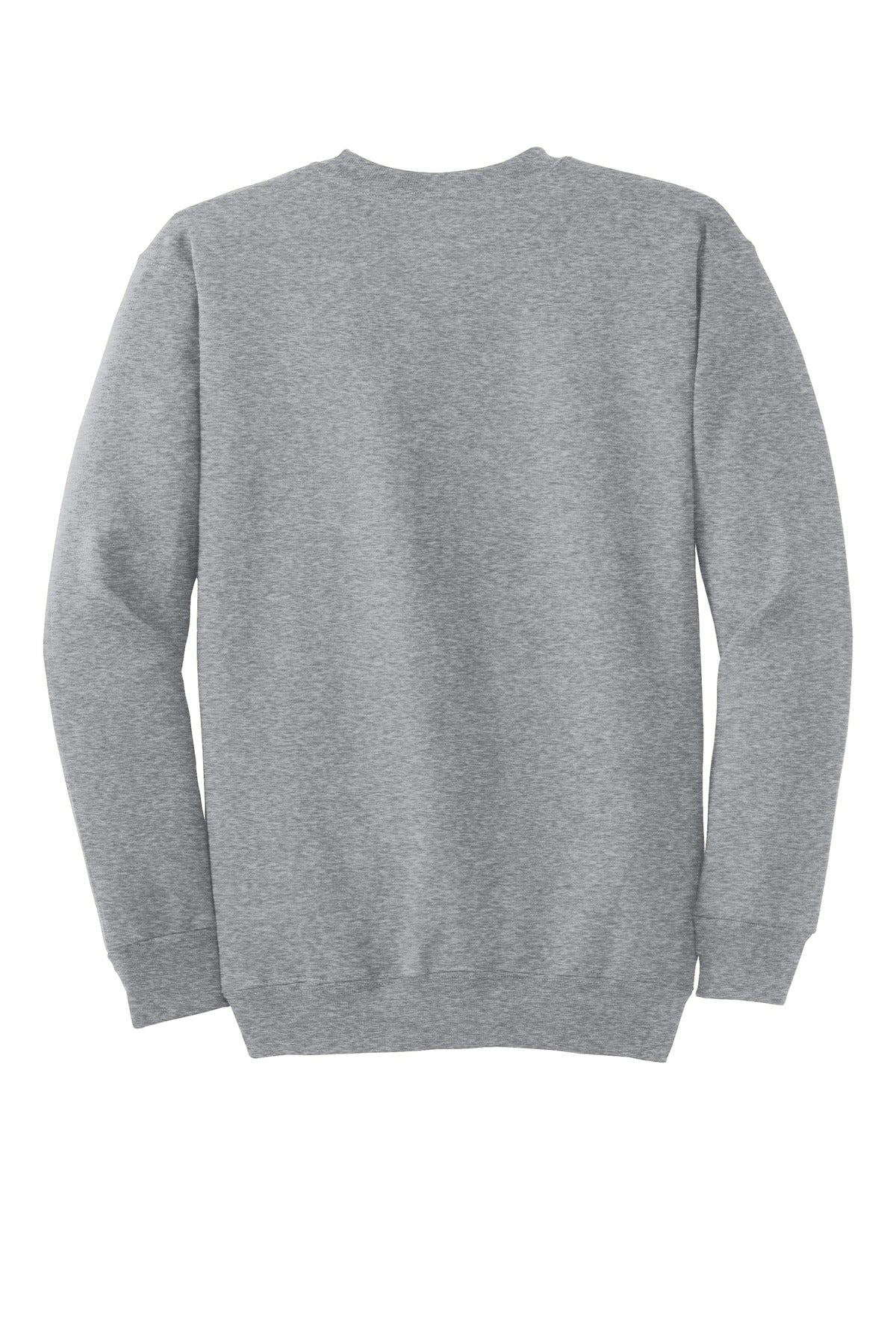 Rear View of Athletic Hthr Port & Co Essential Fleece Crewneck Sweatshirt. PC90