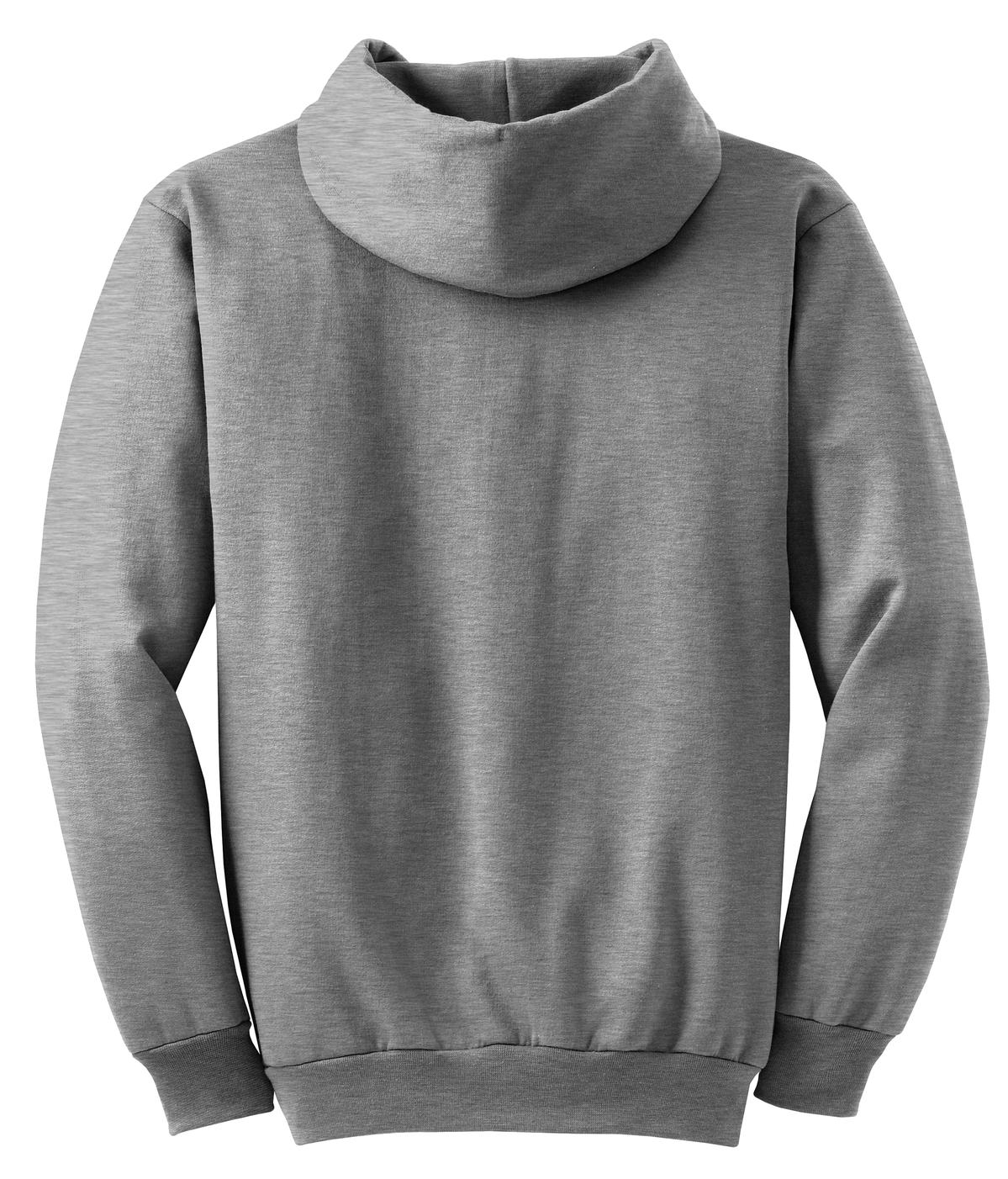Rear View of Athletic Hthr Port & Co Essential Fleece Pullover Hooded Sweatshirt. PC90H