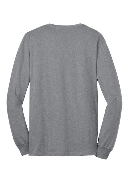 Rear View of Athletic Hthr Port & Co Long Sleeve Core Blend Tee. PC55LS