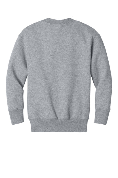 Rear View of AthlHthr Port & Co Youth Core Fleece Crewneck Pocket Sweatshirt PC78YPKT