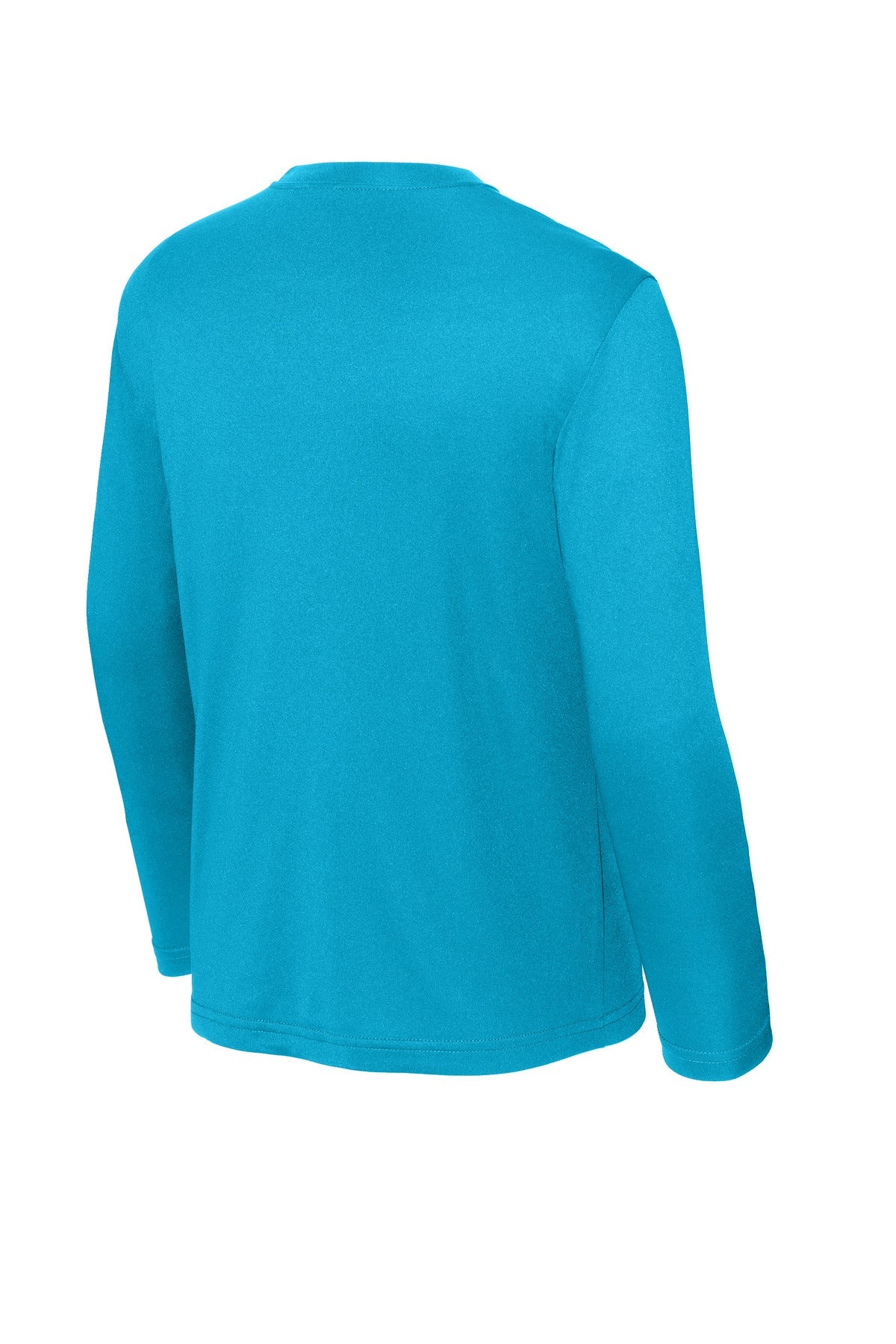 Rear View of Atomic Blue Sport-Tek Youth Long Sleeve PosiCharge Competitor Tee. YST350LS