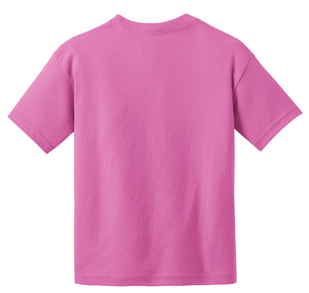 Rear View of Azalea Gildan Youth DryBlend 50 Cotton/50 Poly T-Shirt. 8000B