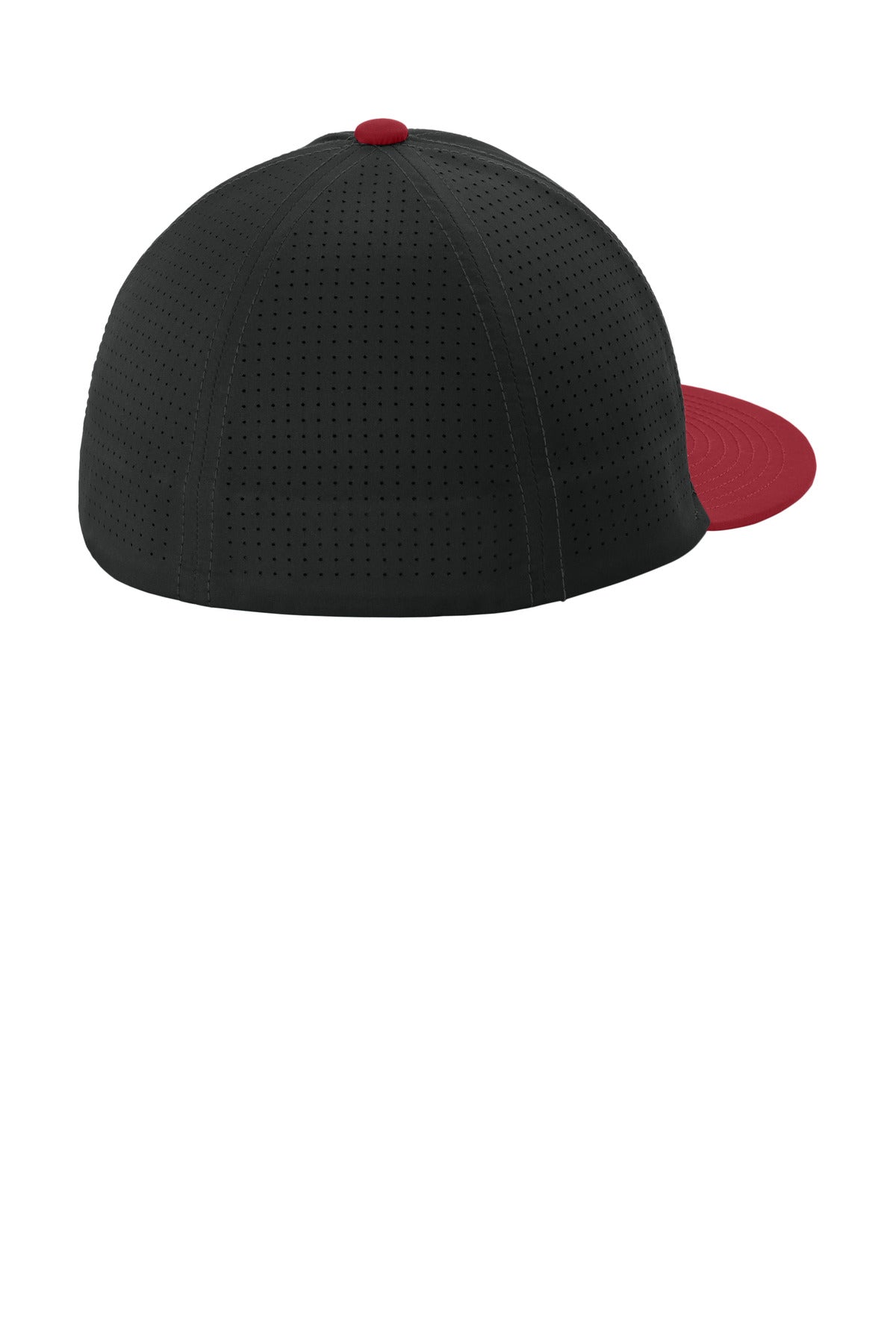 Rear View of Bk/DpRd/Bk Sport-Tek Pro-Cut Stretch-Tek Cap STC64