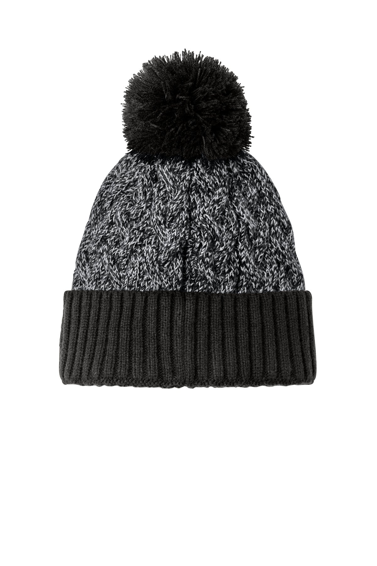 Rear View of Bk/Gp/Wht New Era Marled Knit Pom Beanie NE910