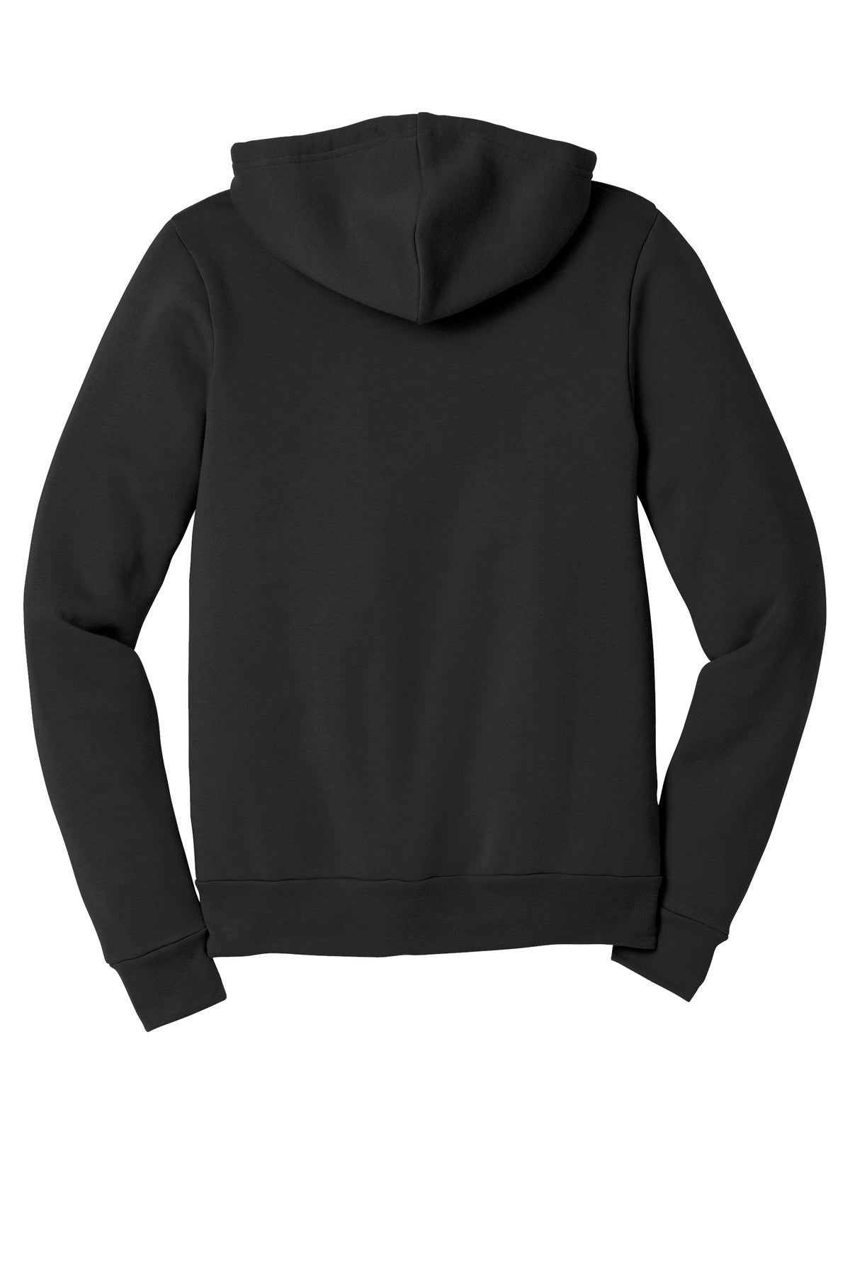 Rear View of Black BELLA+CANVAS Unisex Sponge Fleece Full-Zip Hoodie. BC3739