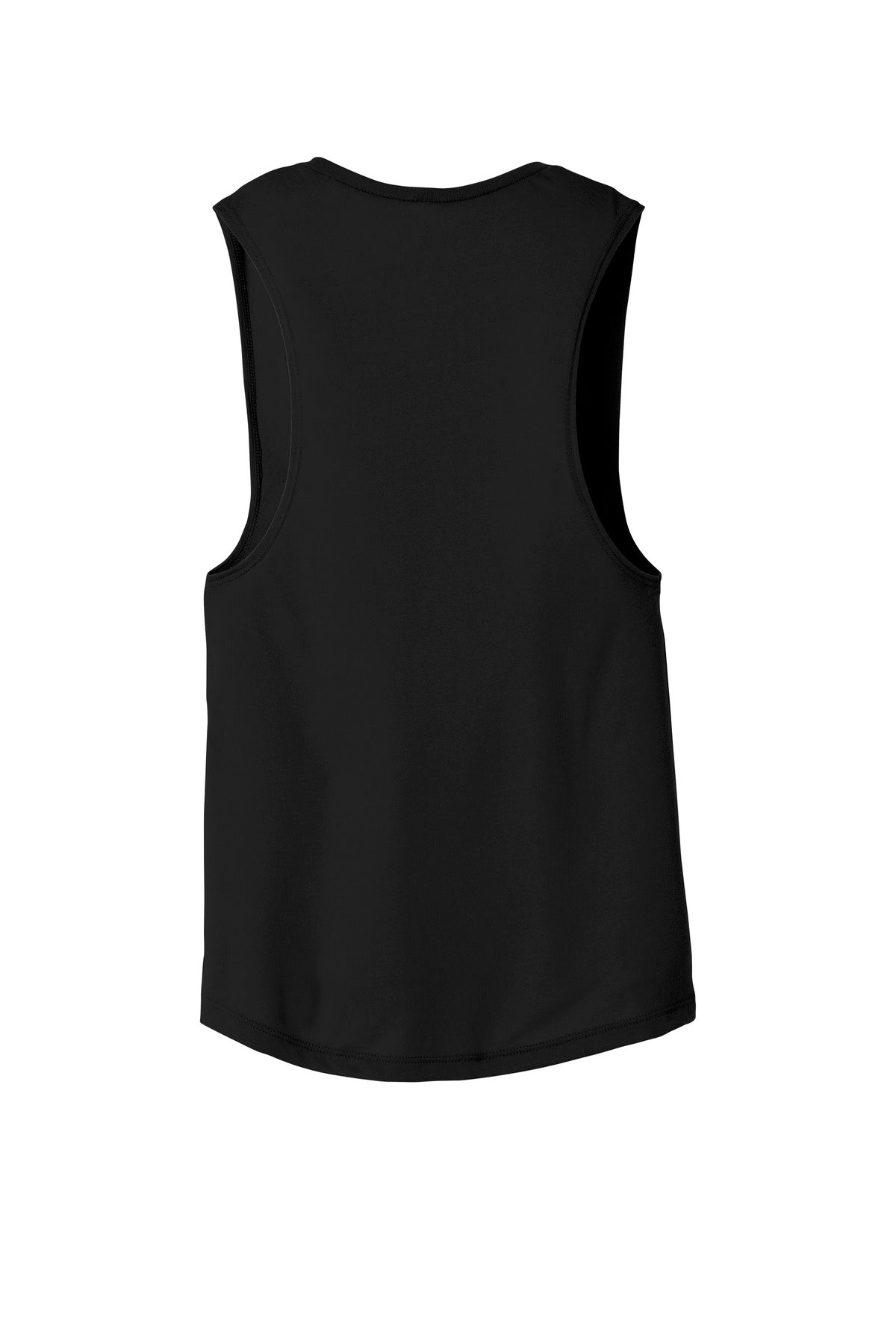 Rear View of Black BELLA+CANVAS Women's Flowy Scoop Muscle Tank. BC8803