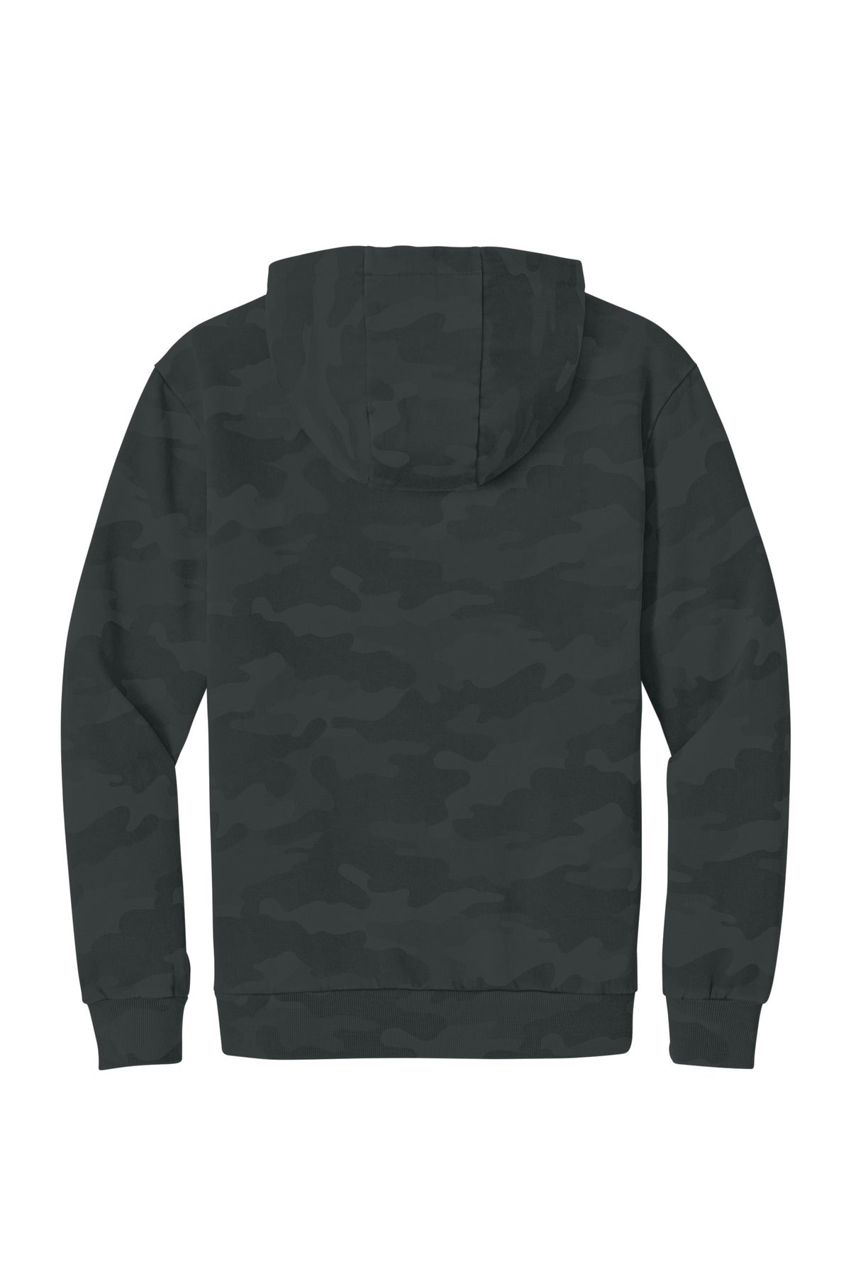 Rear View of Black District Wash Camo Fleece Hoodie DT2200C