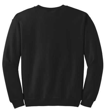 Rear View of Black Gildan Heavy Blend Crewneck Sweatshirt. 18000