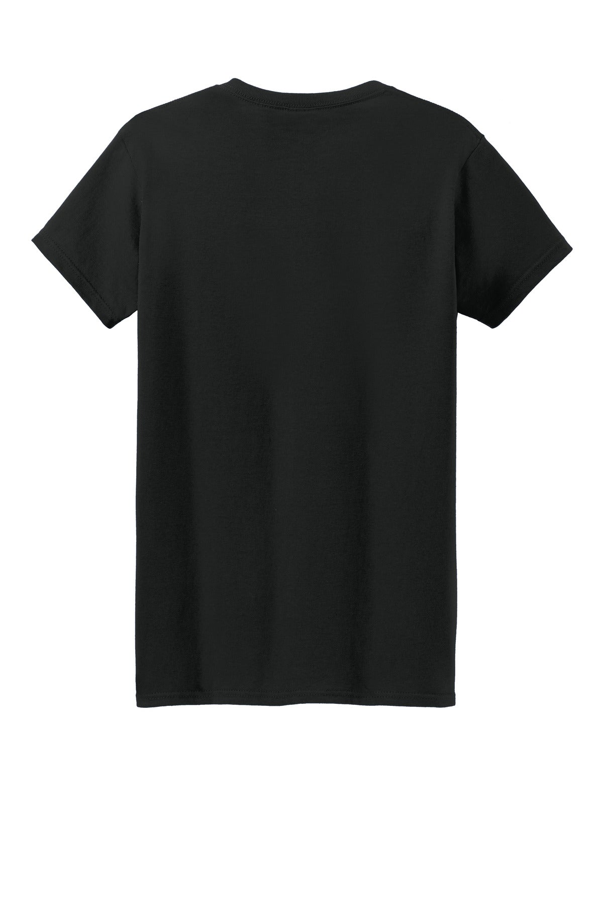 Rear View of Black Gildan Women's Heavy Cotton 100% Cotton T-Shirt. 5000L