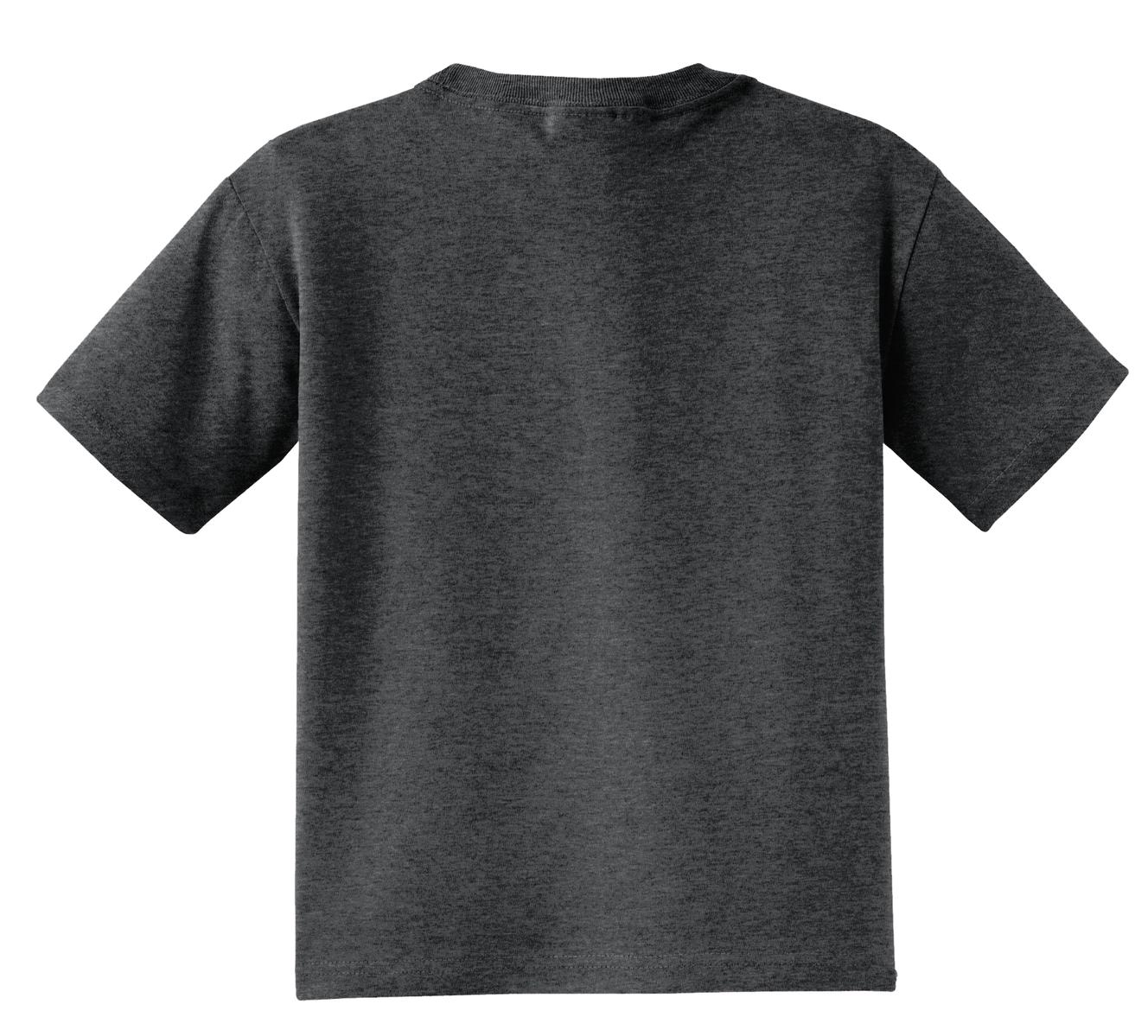 Rear View of Black Hthr Jerzees - Youth Dri-Power 50/50 Cotton/Poly T-Shirt. 29B