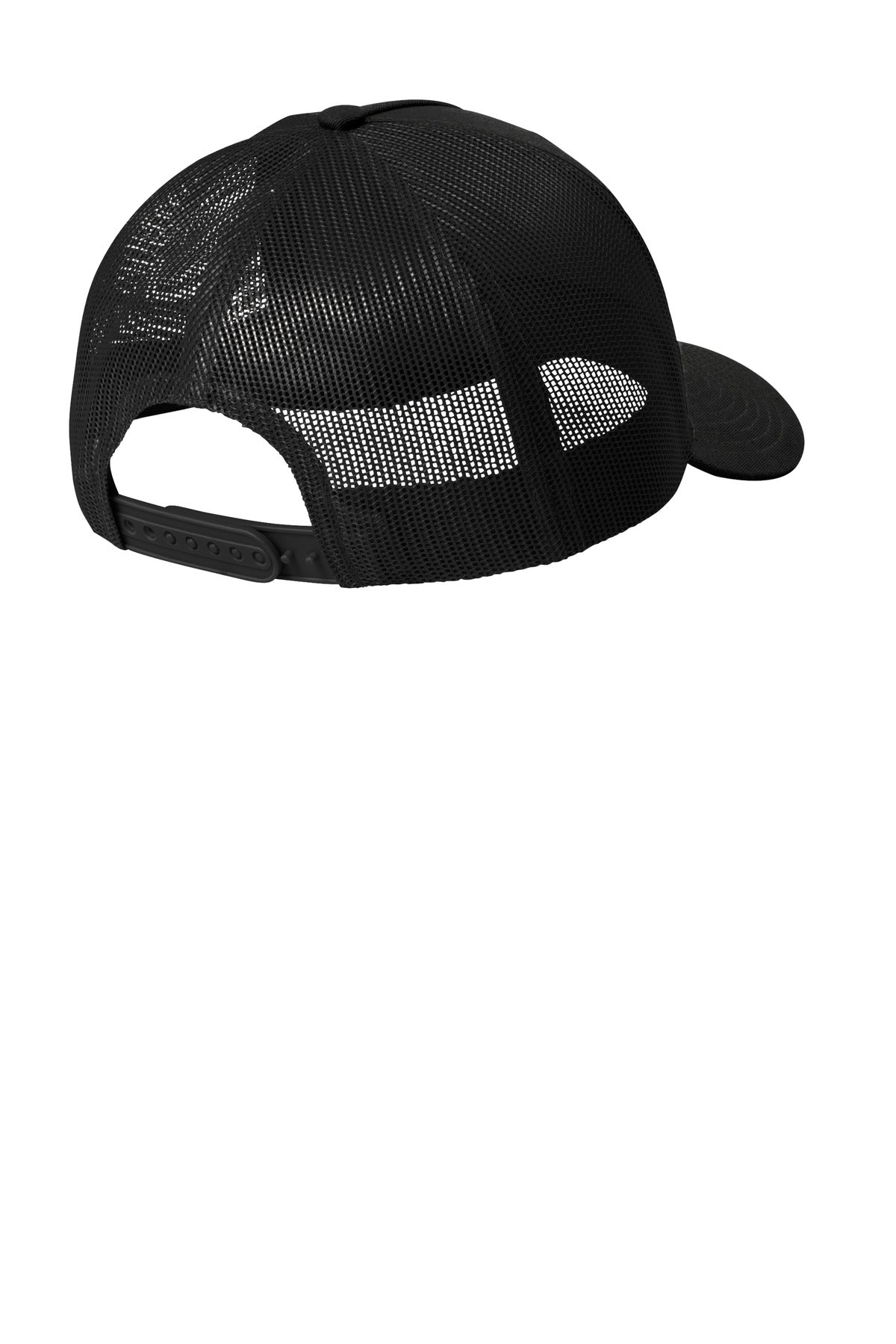 Rear View of Black Port Authority Snapback Five-Panel Trucker Cap C405