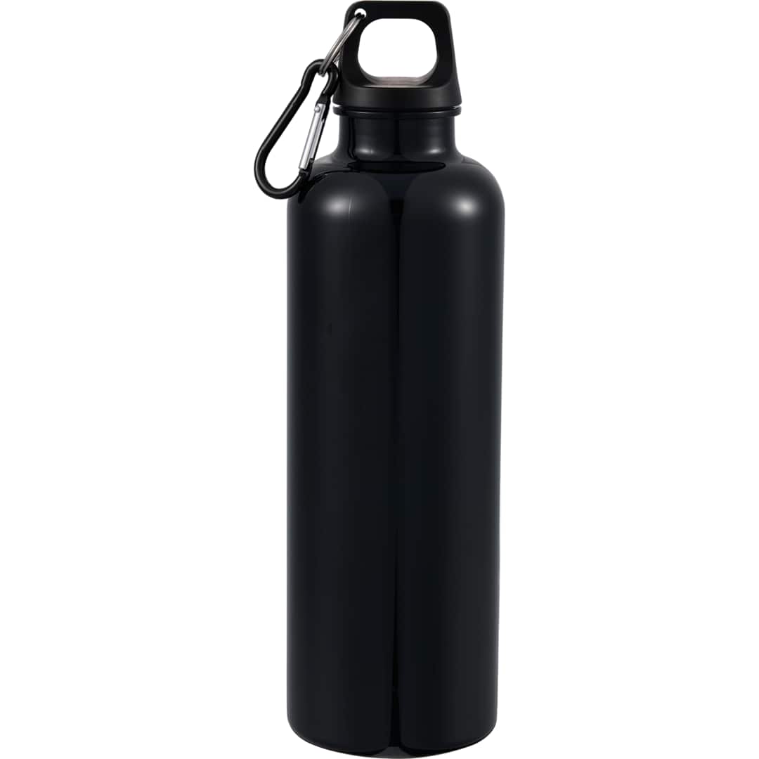 Rear View of Black Race 25oz  Recycled Bottle with Carabiner plain