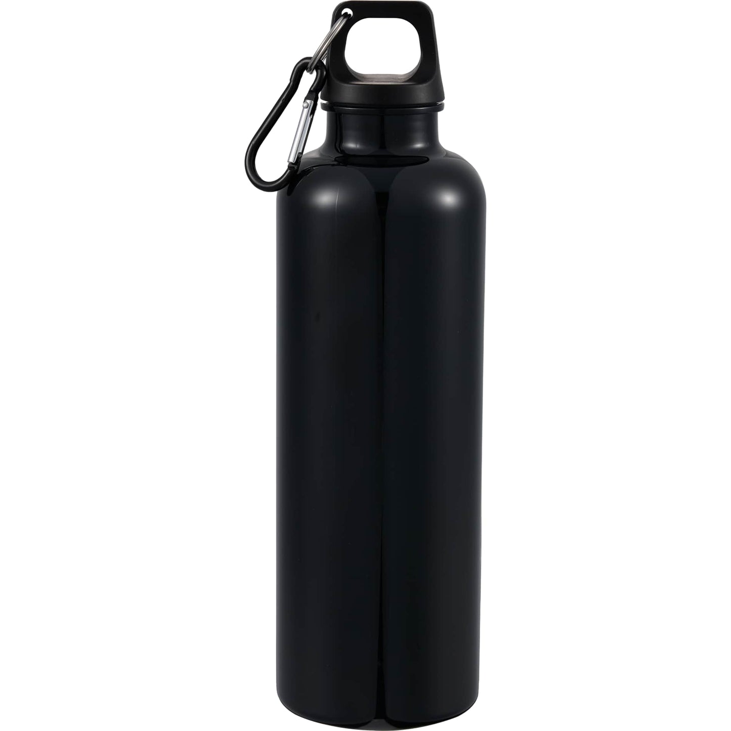 Rear View of Black Race 25oz  Recycled Bottle with Carabiner plain