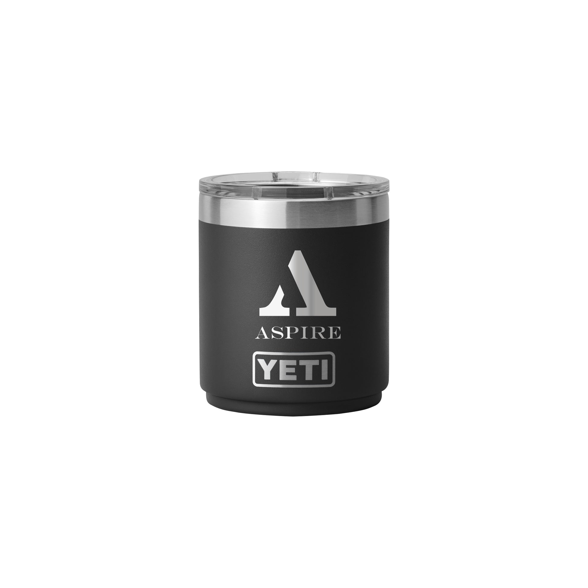 Rear View of Black Rambler® 10 oz Stackable Lowball with MagSlider™ Lid