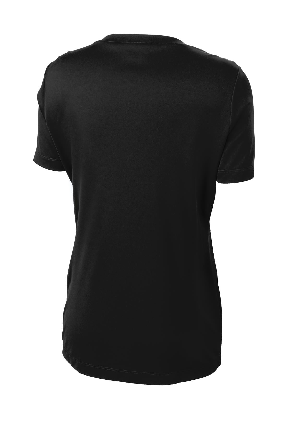 Rear View of Black Sport-Tek Women's PosiCharge Competitor V-Neck Tee. LST353