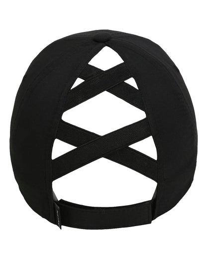Rear View of Black The Hinsen Women's Performance Ponytail Cap - L338