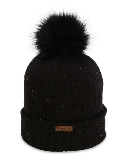 Rear View of Black The Montage Pom Cuffed Beanie - 6014