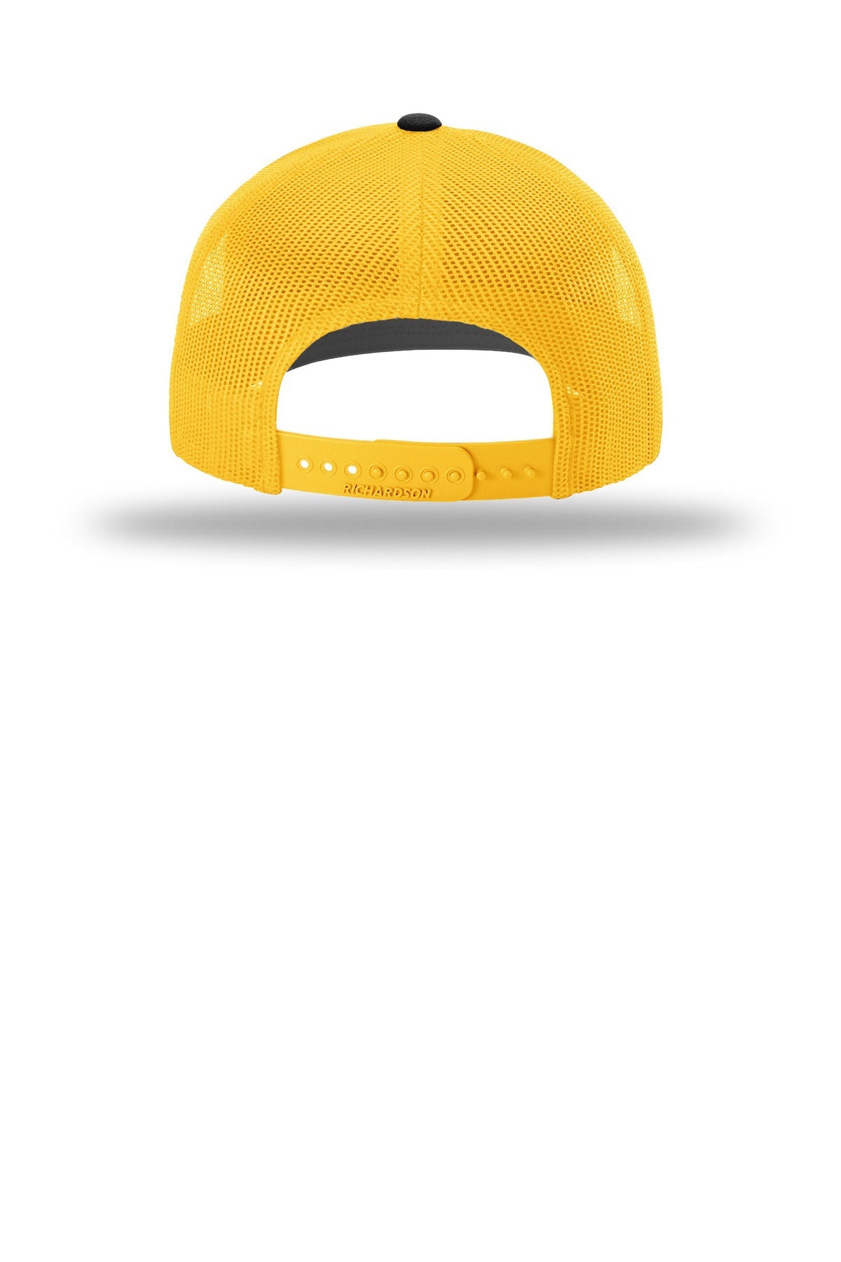 Rear View of Black/Gold Richardson Trucker Cap 112