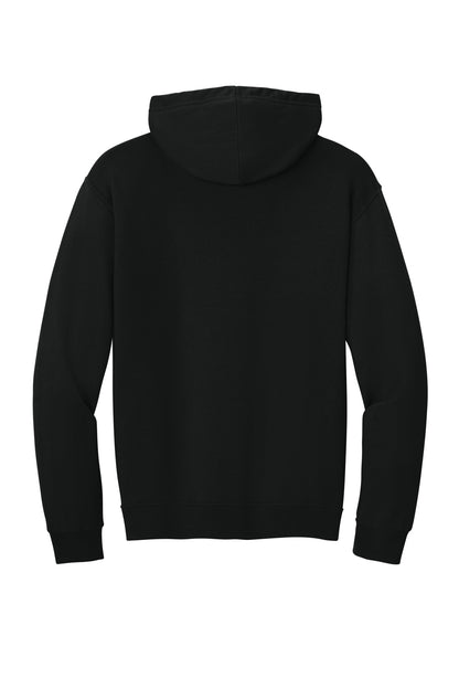 Rear View of BlackInk Jerzees Ultimate Unisex CVC Ring Spun Hooded Sweatshirt IC49M