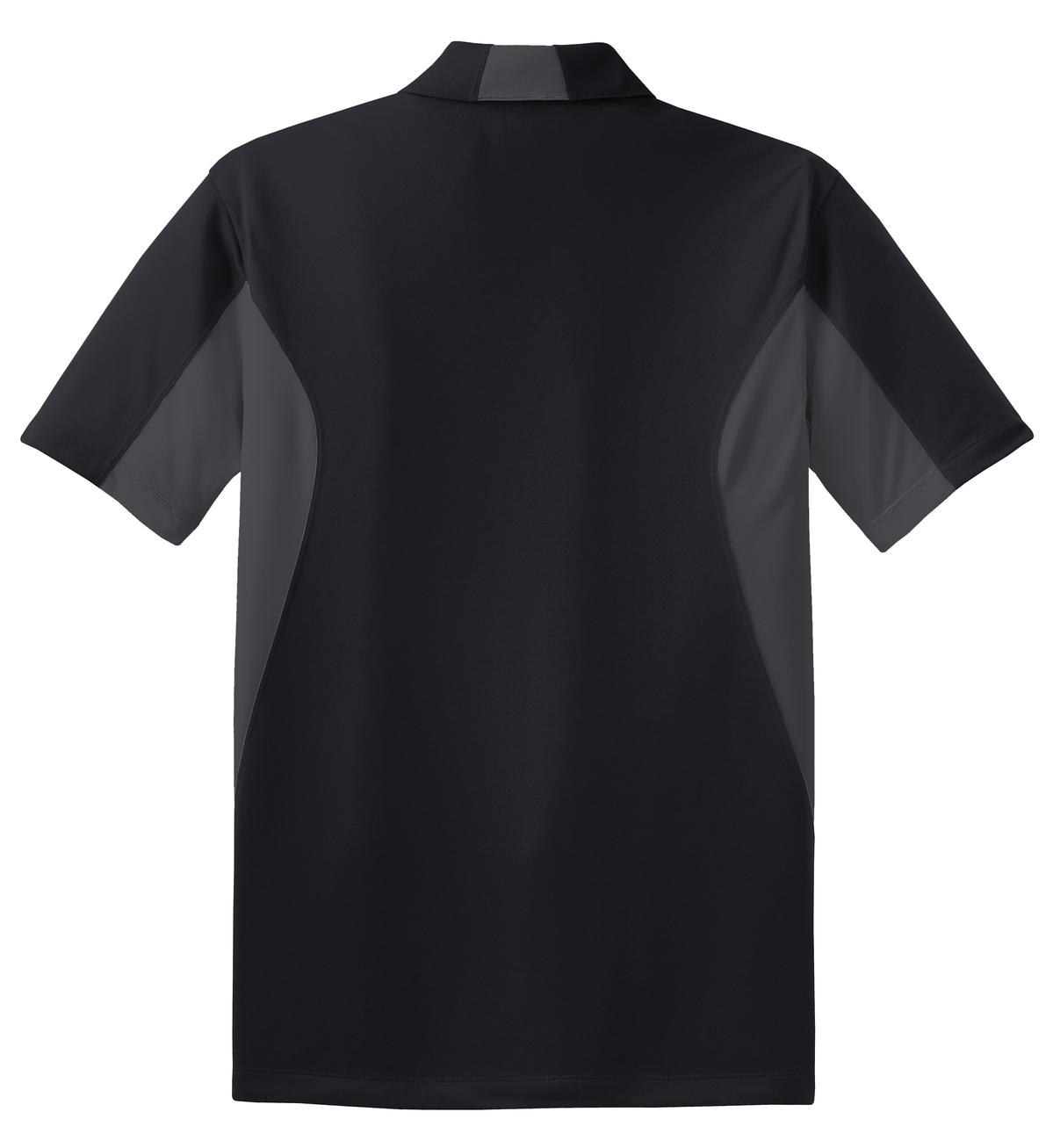 Rear View of Black/Iron Gry Sport-Tek Side Blocked Micropique Sport-Wick Polo. ST655