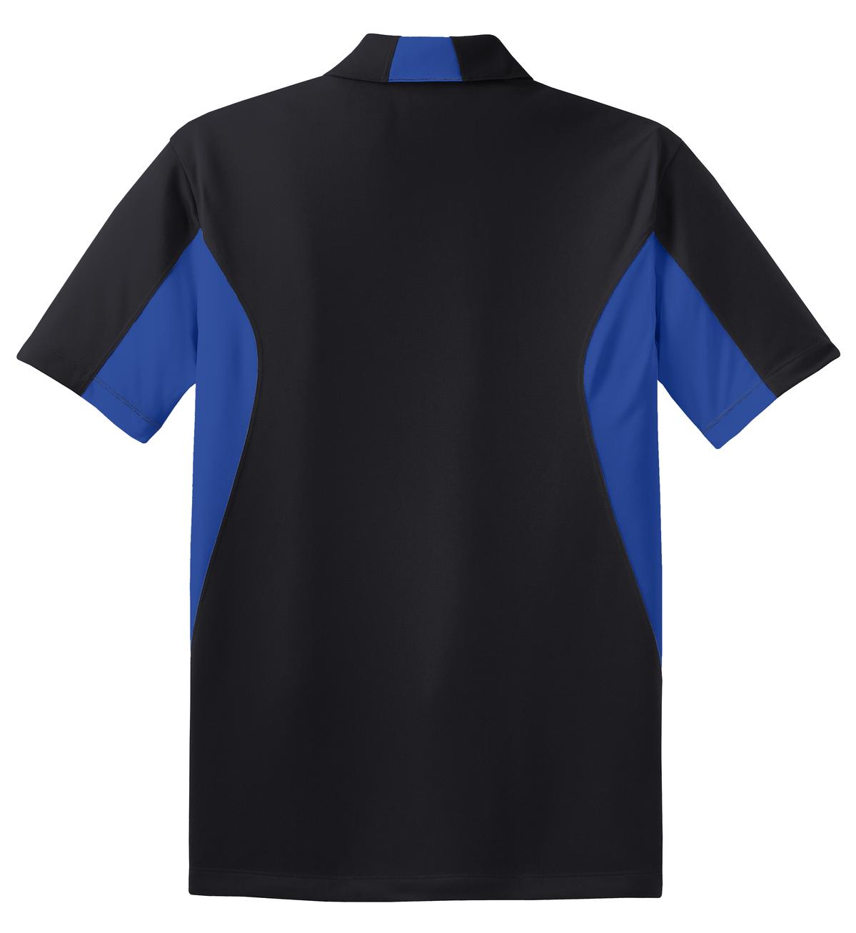 Rear View of Black/Tr Royal Sport-Tek Side Blocked Micropique Sport-Wick Polo. ST655