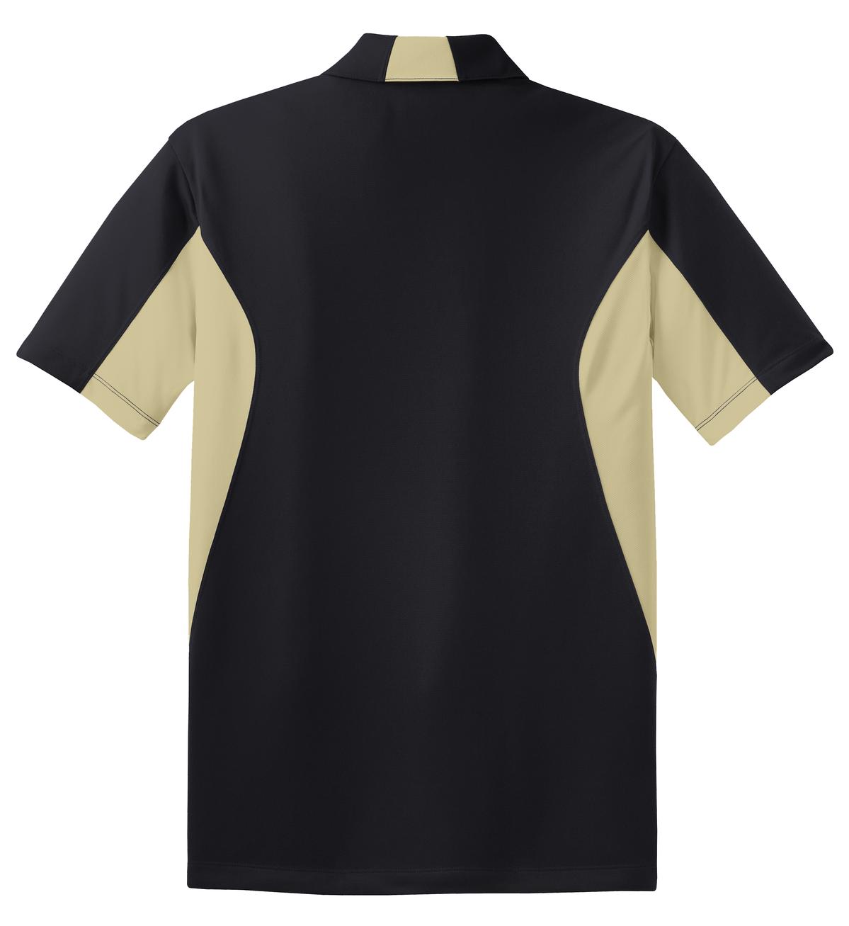 Rear View of Black/Vgs Gold Sport-Tek Side Blocked Micropique Sport-Wick Polo. ST655