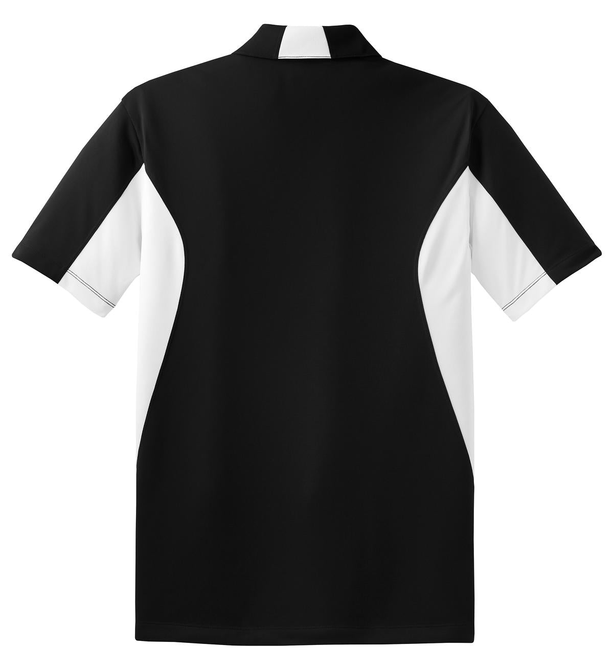 Rear View of Black/White Sport-Tek Side Blocked Micropique Sport-Wick Polo. ST655