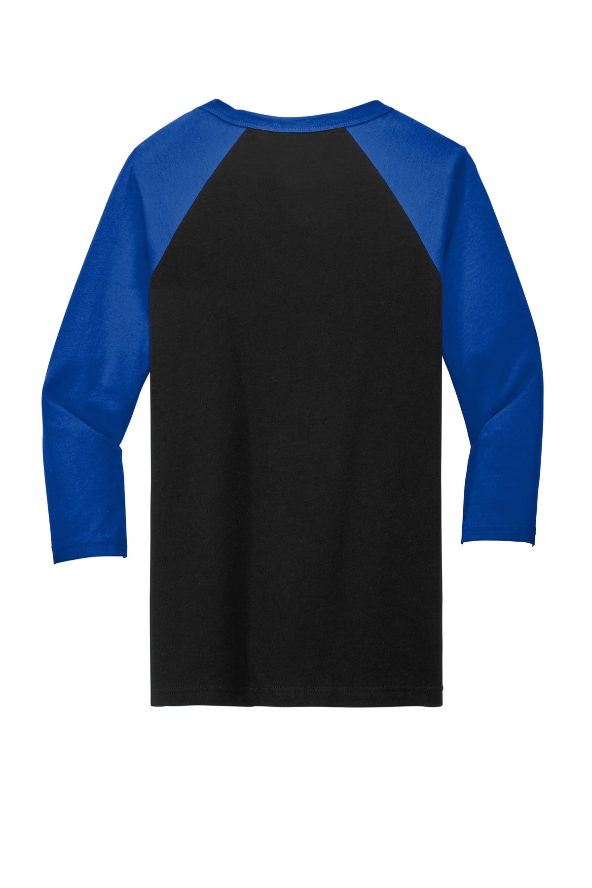 Rear View of Blck/True Ryal BELLA+CANVAS Unisex 3/4-Sleeve Baseball Tee. BC3200