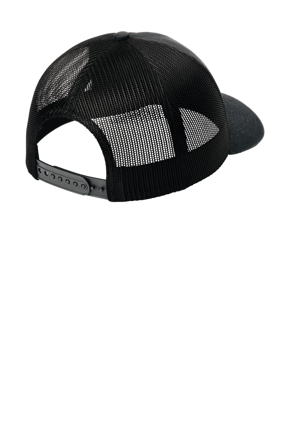 Rear View of Blk/Blk Port Authority Low-Profile Snapback 5-Panel Trucker Cap C405LP