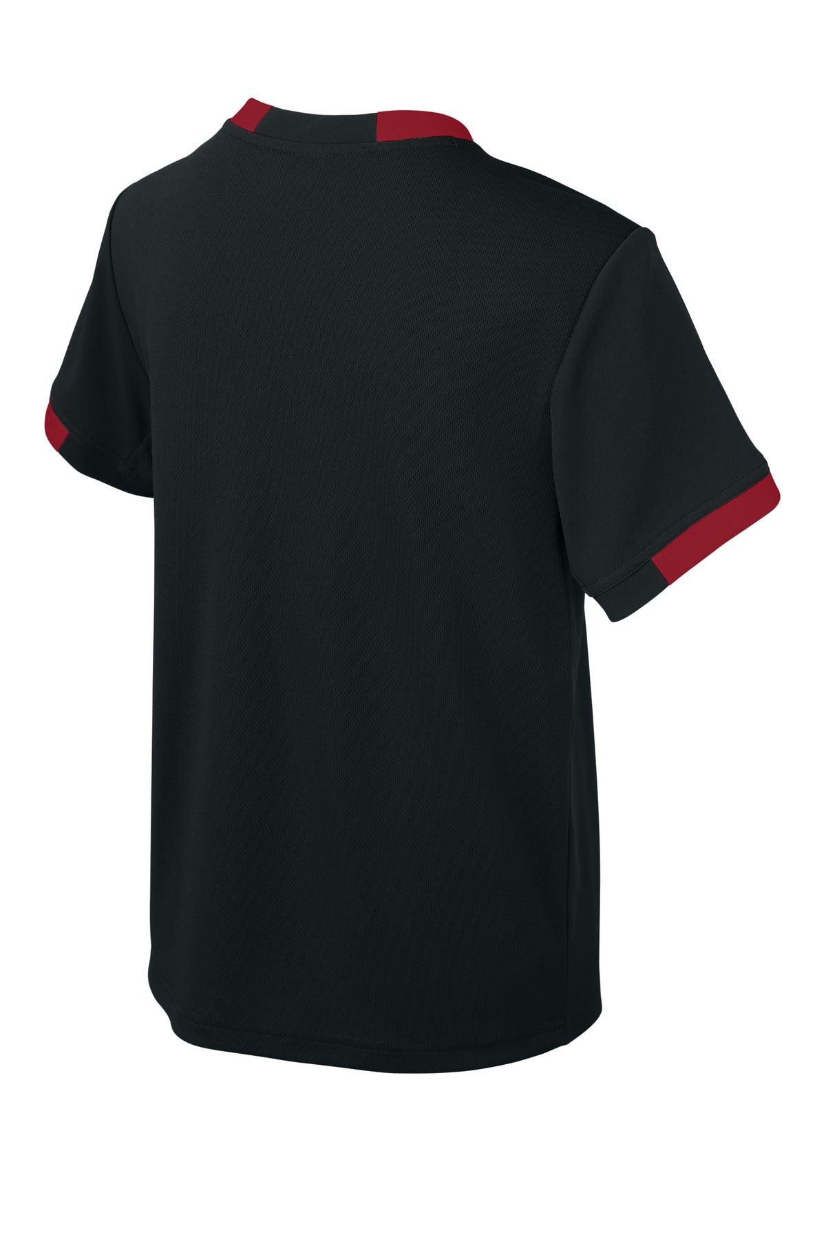 Rear View of Blk/DpRed Sport-Tek Youth Club Short Sleeve Crew YST440