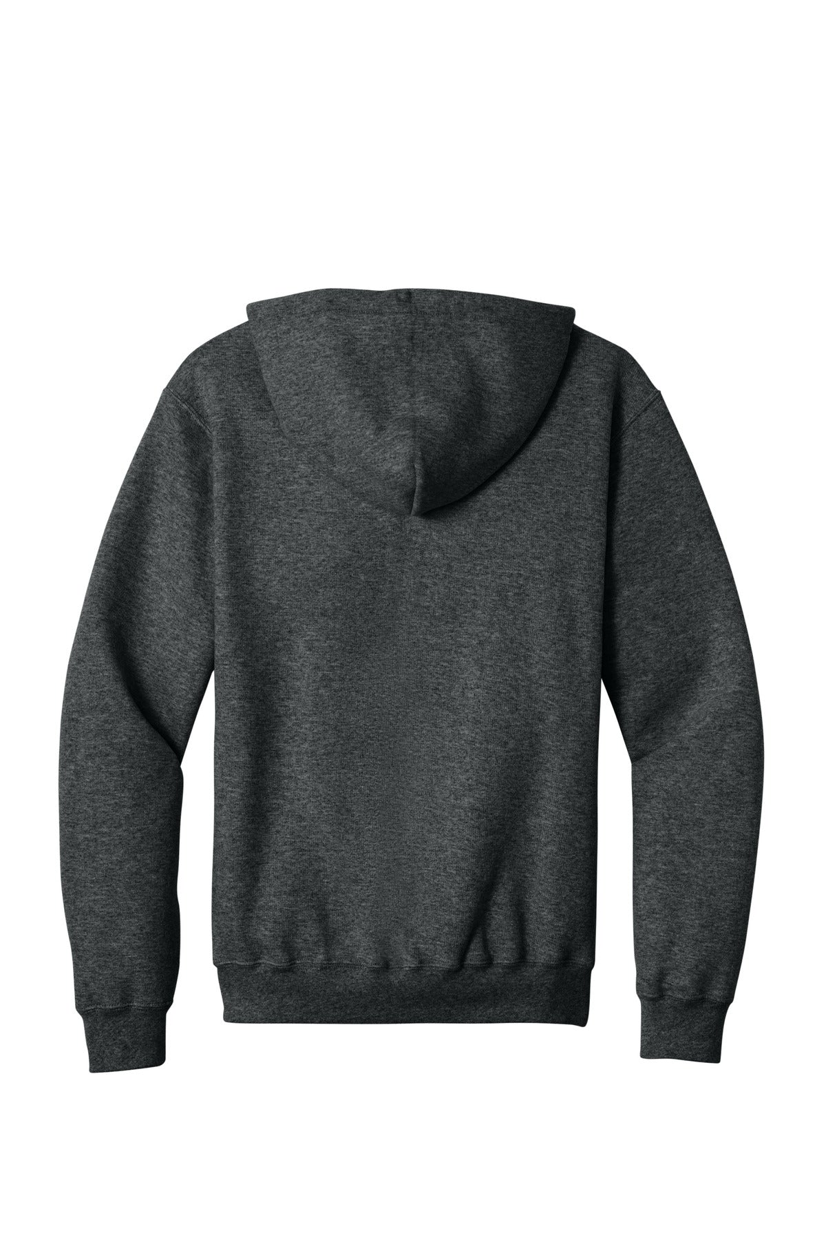 Rear View of BlkHthr Port & Co Core Fleece Full-Zip Hooded Sweatshirt. PC78ZH