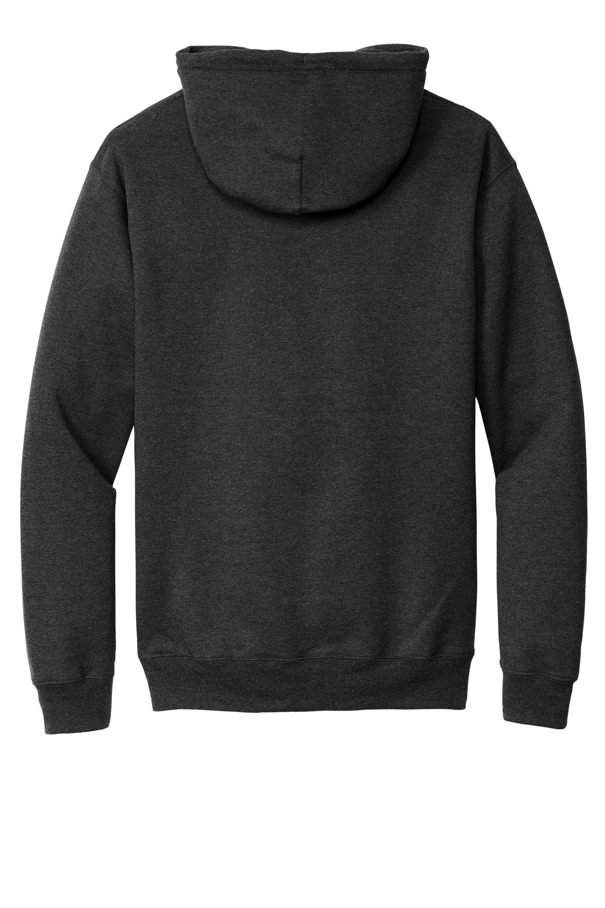 Rear View of BlkHthr Port & Co Essential Fleece Pullover Hooded Sweatshirt. PC90H