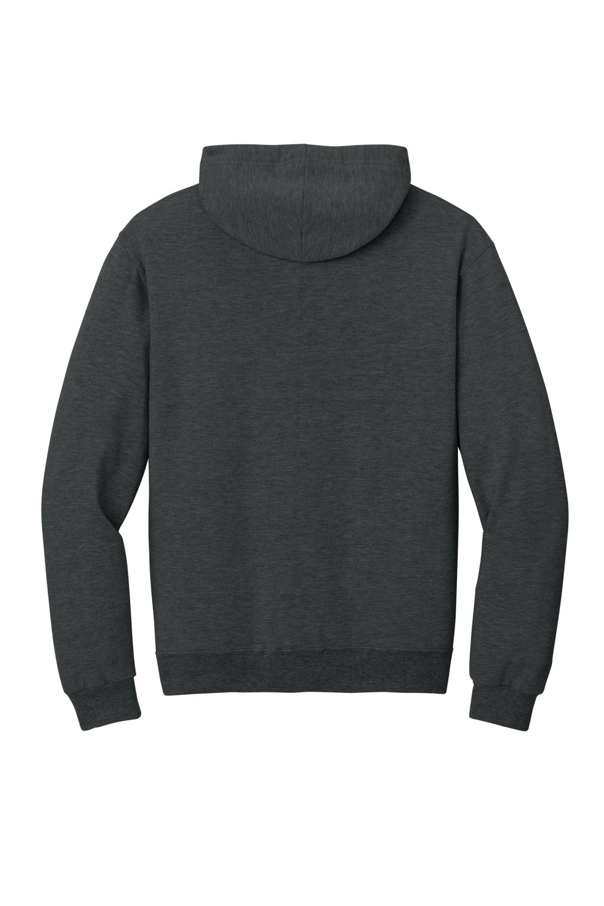 Rear View of BlkInkHtr Jerzees Ultimate Unisex CVC Ring Spun Hooded Sweatshirt IC49M