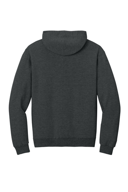 Rear View of BlkInkHtr Jerzees Ultimate Unisex CVC Ring Spun Hooded Sweatshirt IC49M