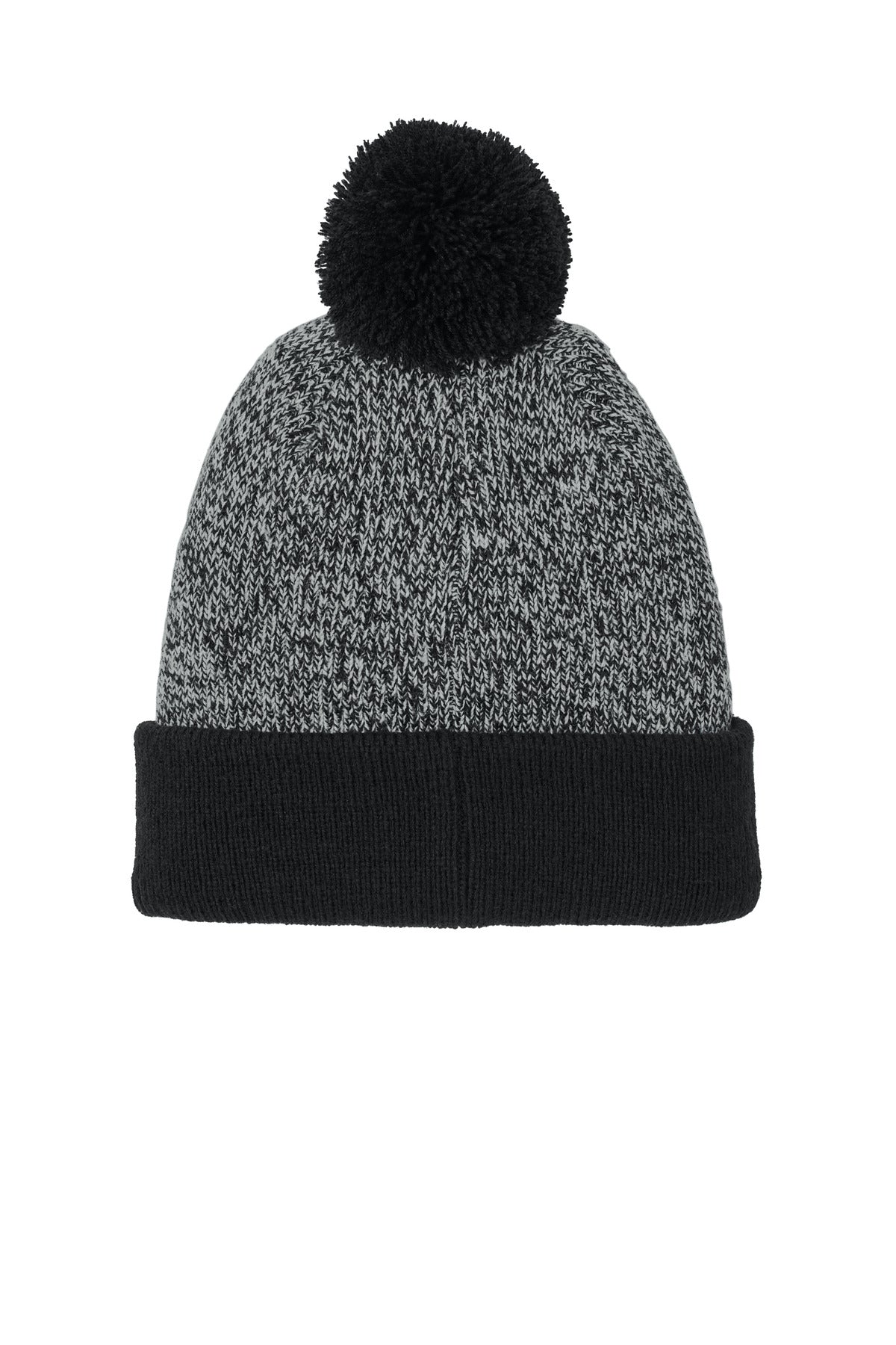 Rear View of Blk/Silver Sport-Tek Halftime Heather Pom Beanie STC68