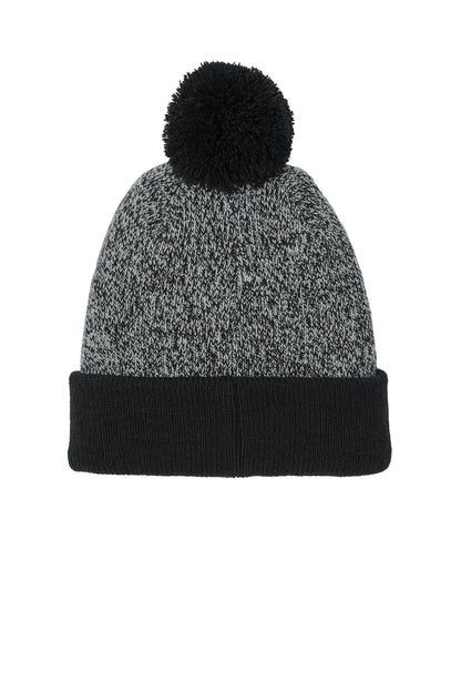 Rear View of Blk/Silver Sport-Tek Halftime Heather Pom Beanie STC68