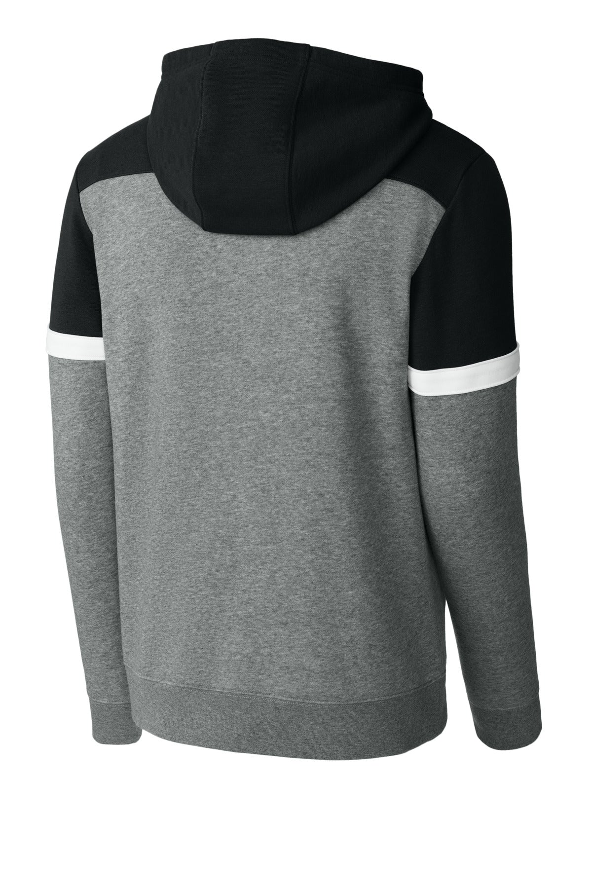 Rear View of Blk/VtgHtr Sport-Tek Drive Fleece Colorblock Hoodie STF205