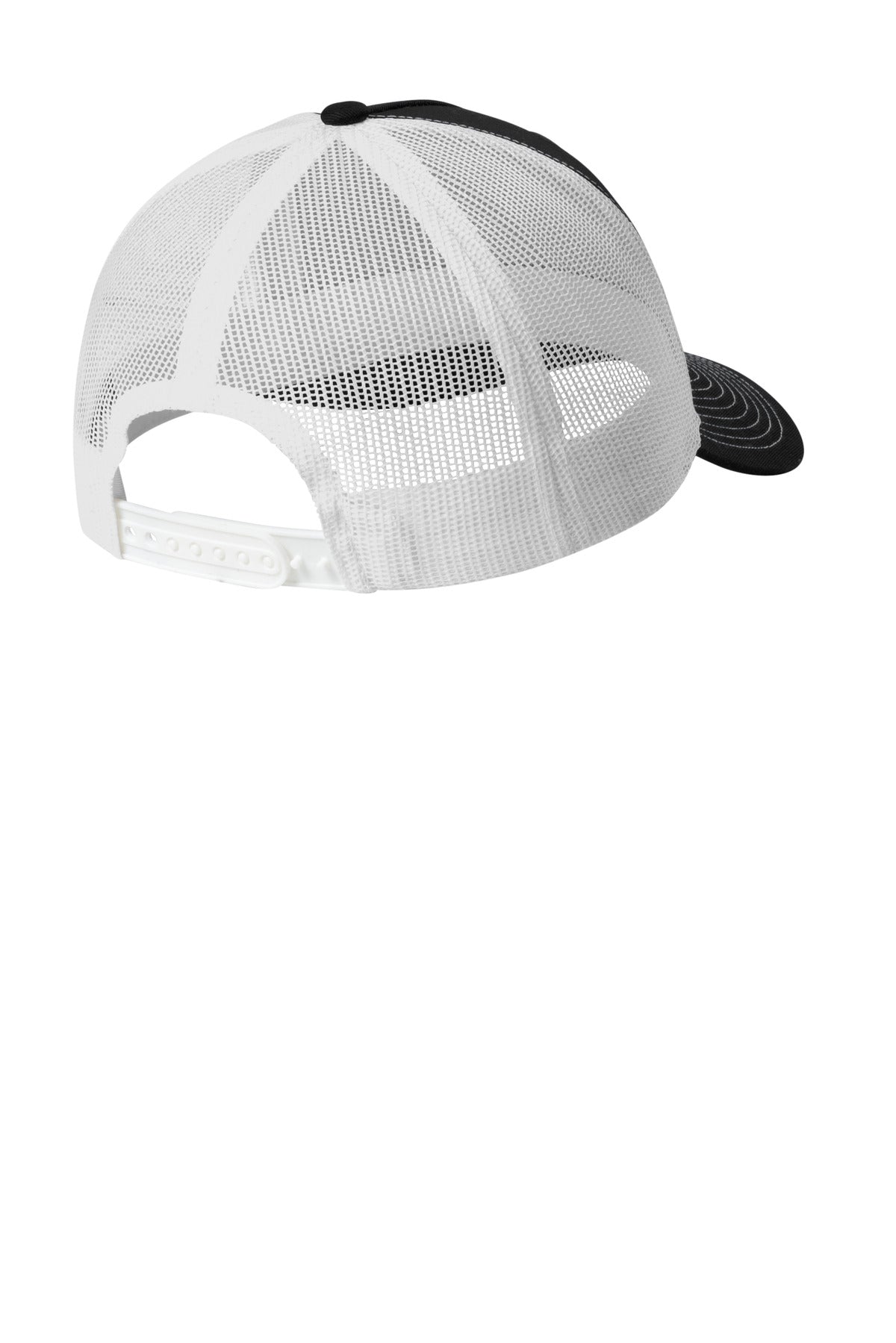 Rear View of Blk/White Port Authority Snapback Five-Panel Trucker Cap C405
