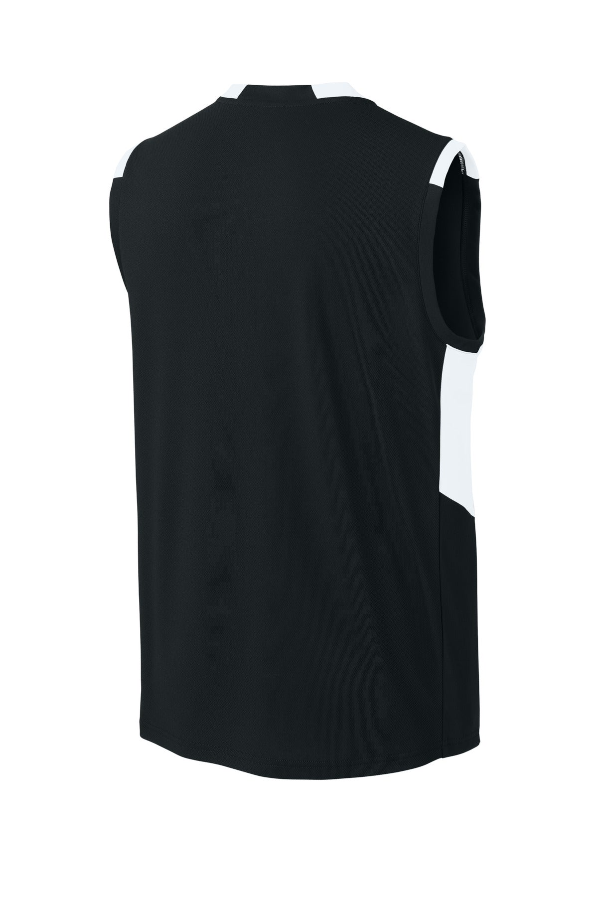 Rear View of Blk/White Sport-Tek Club Sleeveless V-Neck ST441