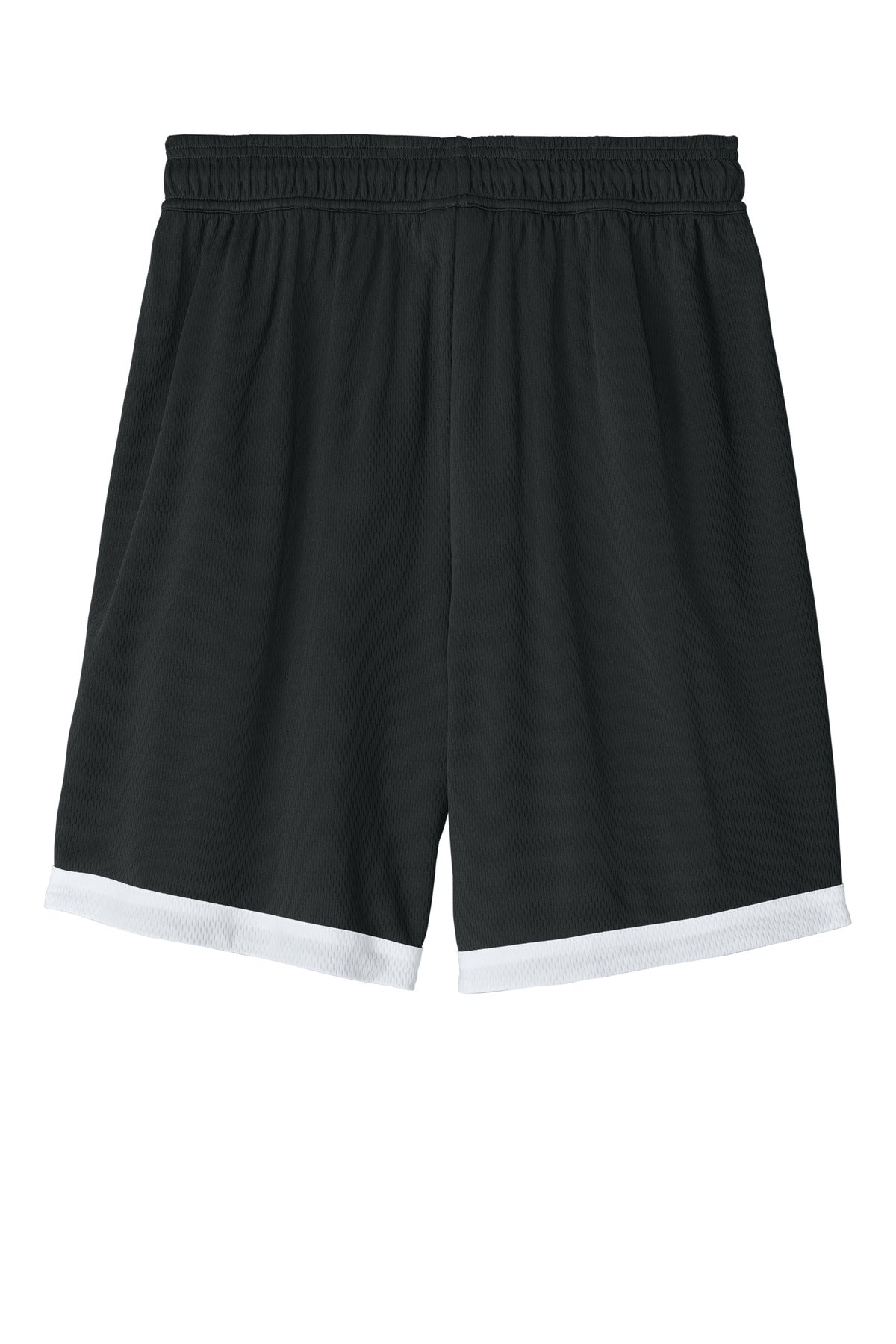Rear View of Blk/White Sport-Tek Rival Basketball 7"Short ST901